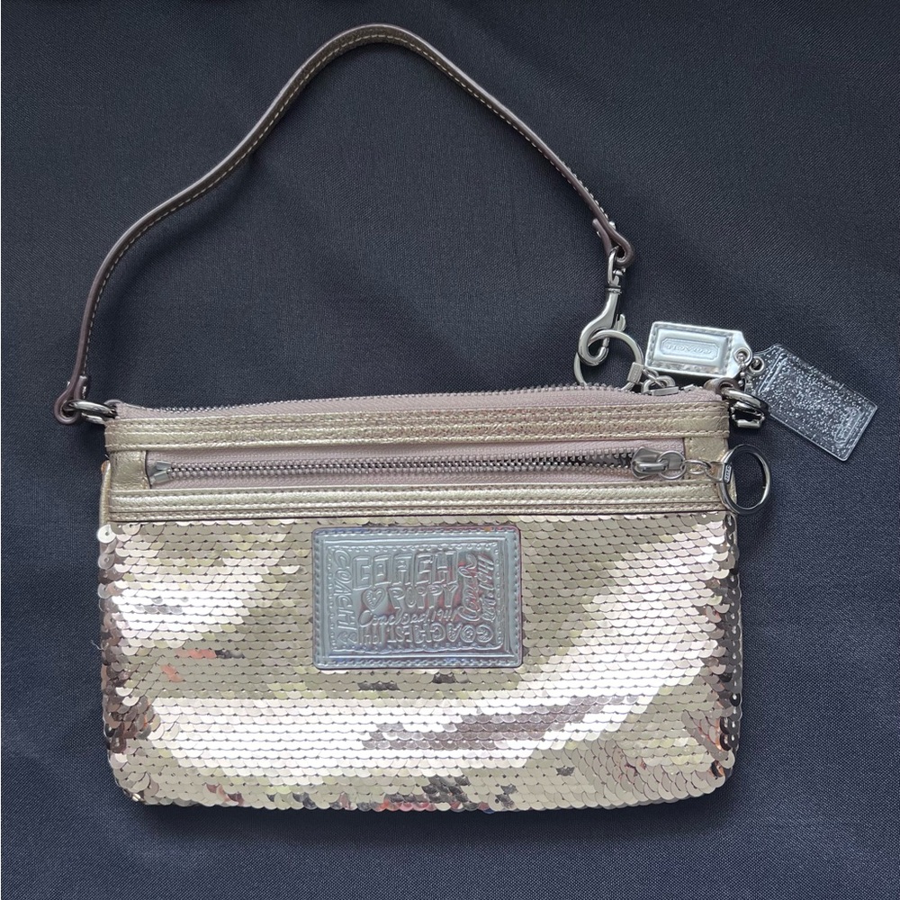 COACH Poppy Gold Sequin Wristlet